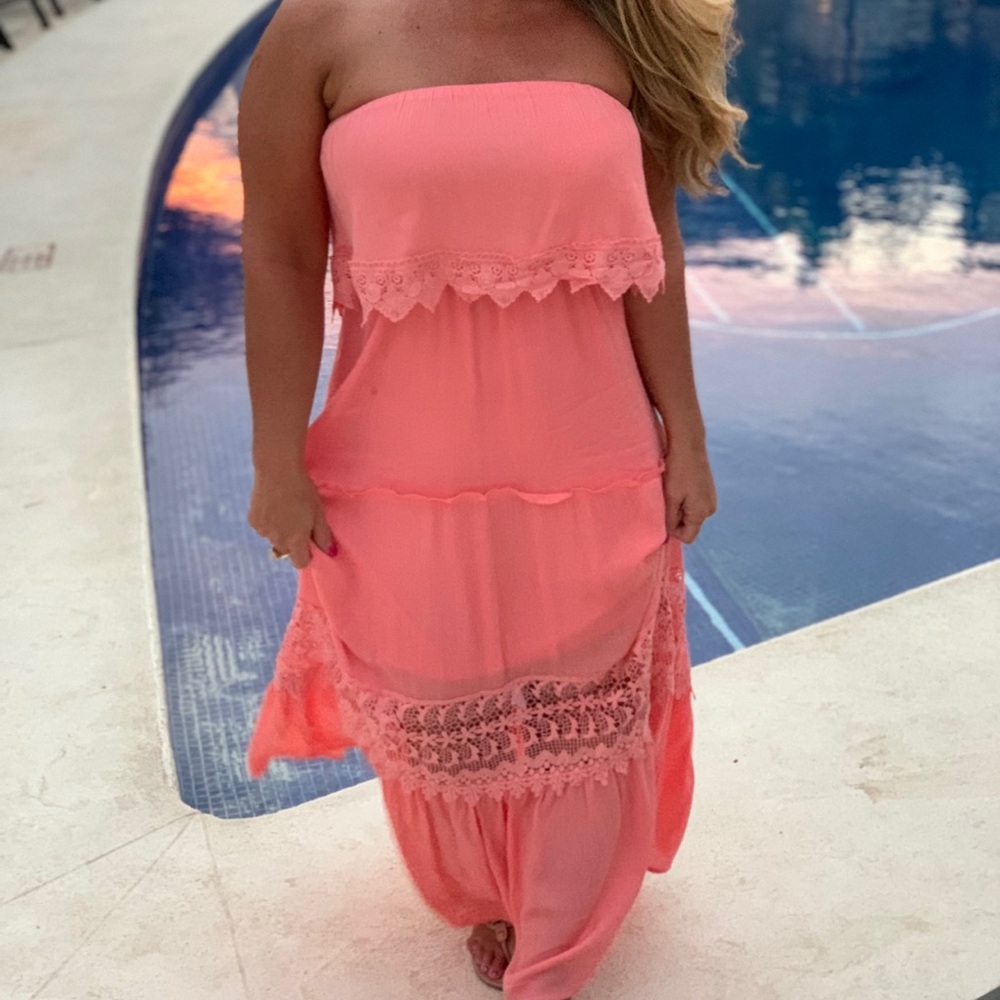 Pink Lily Off Shoulder getaway Maxi in coral